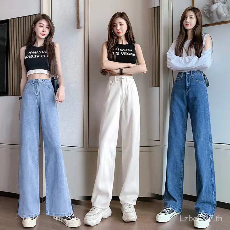 พร้อมส่ง แฟชั่นกางเกงยีนส์เอวสูง กางเกงยีนส์ ขากระบอกใหญ่ วินเทจ ผ้ายีนส์แท้ รุ่นกระเป๋าแปะด้านหน้า ทรงสวย มีสีให้เลือก