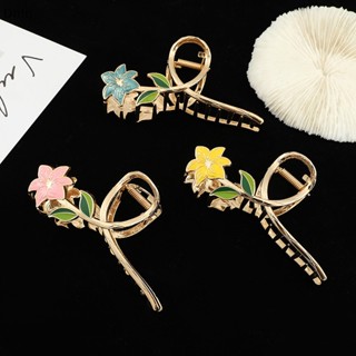 [Dhin] Women Fashion Flowers Hollow Metal Hair Claw Elegant Lily Shark Hair Clips Girl Geometric Ponytail Headwear COD