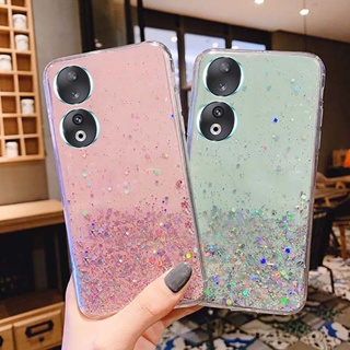 พร้อมส่ง เคสโทรศัพท์มือถือ ซิลิโคนนิ่ม TPU ใส ปิดด้านหลัง ลายกลิตเตอร์ดาว สําหรับ Honor 90 Pro 5G