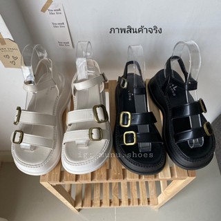 โค้ด 30DD915 ลดเพิ่ม 30% [พร้อมส่ง] Copper Buckle Sandals รองเท้ารัดส้นสไตล์เรโทร คาดเข็มขัดทองแดง