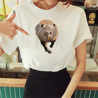 เสื้อยืด พิมพ์ลายกราฟฟิค Nutria Y2K สไตล์สตรีท สําหรับผู้หญิง