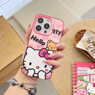 เคสโทรศัพท์มือถือ TPU กันกระแทก ลายแมวคิตตี้ สีชมพู สีเงิน สําหรับ Apple IPhone 14 13 12 11 Pro Max