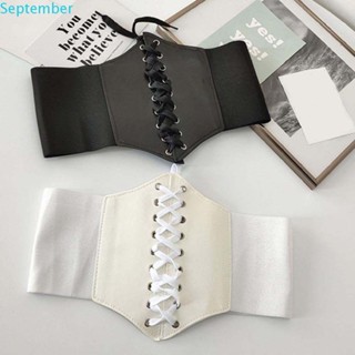 September เข็มขัดหนัง Pu เอวสูงสีดําสําหรับผู้หญิง