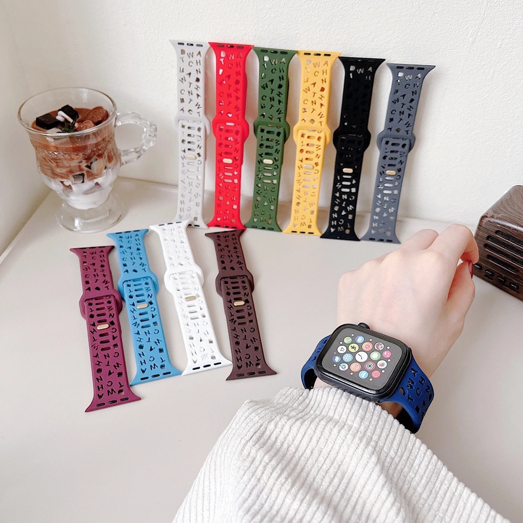 สายนาฬิกาข้อมือซิลิโคน ระบายอากาศ สําหรับ iwatch band 44 มม. 49 มม. 45 มม. 41 มม. 40 มม. 38 มม. 42 มม. iwatch series Ultra 8 SE 7 6 5 4 3