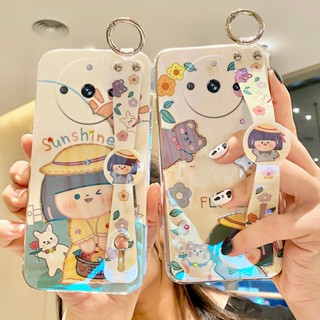 เคสโทรศัพท์มือถือนิ่ม ลายการ์ตูนเด็กผู้หญิง ดวงอาทิตย์ ดอกไม้ ประดับพลอยเทียม พร้อมสายคล้องข้อมือ สําหรับ Realme 11 Pro Plus Pro+ 5G