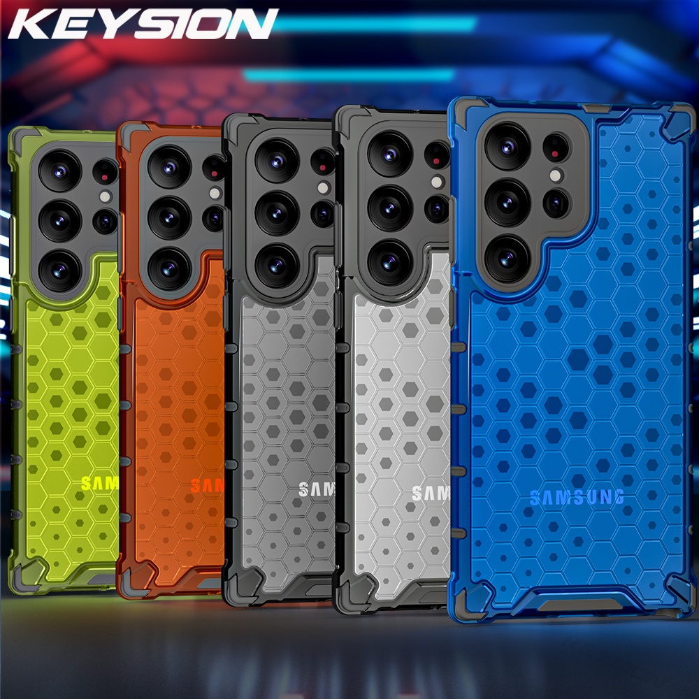 Keysion เคสโทรศัพท์มือถือแบบใส กันกระแทก ลายรังผึ้ง สําหรับ Samsung S23 Ultra 5G Galaxy S23 Plus S22+ S21 FE
