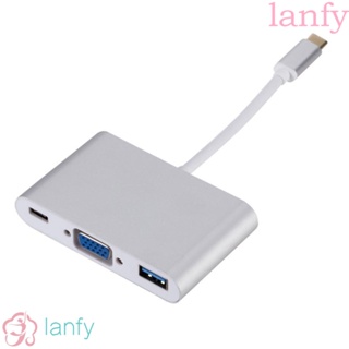 Lanfy 3 in 1 อะแดปเตอร์แปลงสายเคเบิ้ล Type c เป็น HDMI VGA 3 in 1 Type-c เป็น VGA 5 Gbps 1920x1080 น้ําหนักเบา สําหรับเมาส์ โปรเจคเตอร์ มอนิเตอร์ HDTV