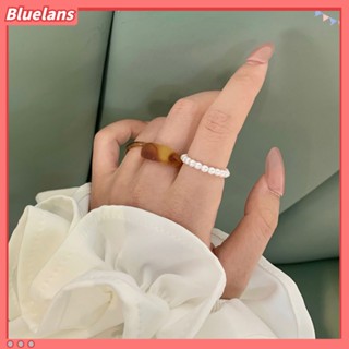 Bluelans แหวนนิ้วมือ ทรงเรขาคณิต ประดับไข่มุกเทียม เครื่องประดับ ของขวัญ สําหรับผู้หญิง 3 ชิ้น