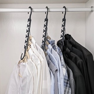 6pcs Plastic Suit Coat Clothing Storage Dorm Vertical Horizontal For Closet Folding Hook Space Saving Hanger