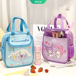 Kawaii Sanrio Kuromi Cinnamoroll Pachacco Hello Kitty กระเป๋าใส่กล่องอาหารกลางวัน ผ้าแคนวาส แบบพกพา คุณภาพสูง สําหรับผู้หญิง นักเรียน