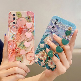 เคสโทรศัพท์มือถือ TPU แบบนิ่ม ลายดอกไม้ ประดับเพชรเทียม พร้อมสายคล้อง สําหรับ Honor 90 Pro 5G