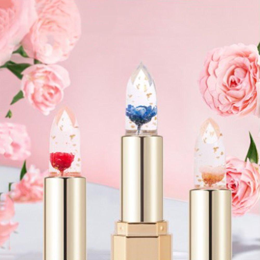 Adamesuo อุณหภูมิเปลี่ยนสี Lip Blam, Non-stick ถ้วยเอดดัลไวส์ฟอยล์ทองเยลลี่ดอกไม้ลิปสติก, Magic เปลี่ยนคริสตัลกันน้ํา Long Lasting Lips Care - รูปที่ 3