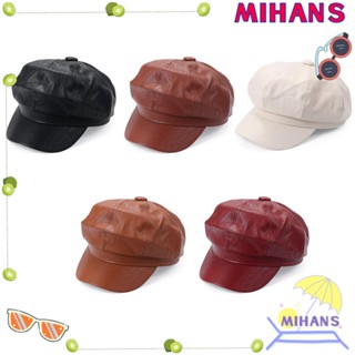 Mih Newsboy หมวกเบเร่ต์ หนัง PU สีพื้น แฟชั่นใหม่ สําหรับผู้หญิง