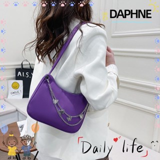 Daphne กระเป๋าสะพายไหล่ ผ้าไนล่อน สีพื้น น้ําหนักเบา พร้อมสายสะพาย ลายผีเสื้อ สไตล์เรโทร สําหรับเดินทาง