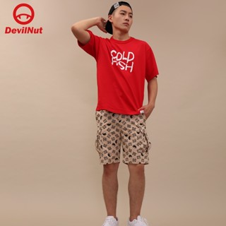 เสื้อยืดแขนสั้น พิมพ์ลาย DEVIL NUT Street Wear DEVIL สีแดง แบบเรียบง่าย สไตล์จีน สําหรับผู้ชาย และผู้หญิง