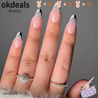 OKDEALS เล็บปลอมอัลมอนด์ แบบเต็มรูปแบบ สไตล์ฝรั่งเศส สําหรับตกแต่งเล็บ จํานวน 24 ชิ้น ต่อกล่อง