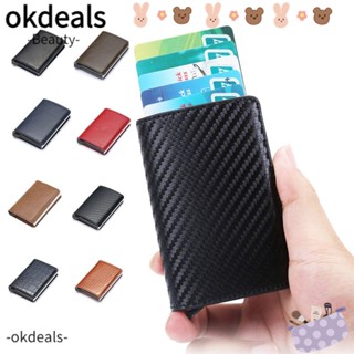 OKDEALS กระเป๋าสตางค์ หนัง PU แบบป๊อปอัพ อัตโนมัติ RFID Blocking