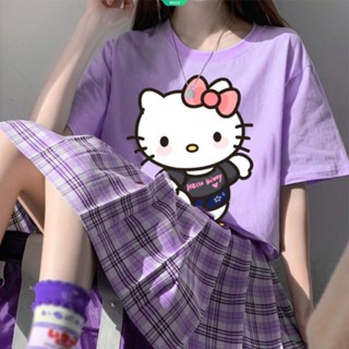 SANRIO เสื้อยืดแขนสั้นลําลอง พิมพ์ลายการ์ตูน Hello Kitty แฟชั่นฤดูร้อน สําหรับเด็กผู้หญิง Y2k