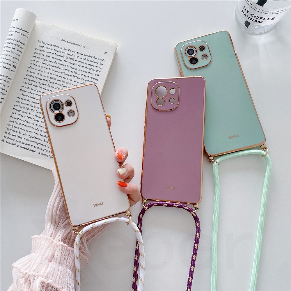 ชุบglossy SoftปลอกOPPO Reno 12 12F 11F 11 10 Pro Plus 5G A98 A79 A77 A78 A60 A58 4G A3 Pro A3xพร้อมที่แขวนสายเลนส์ป้องกัน
