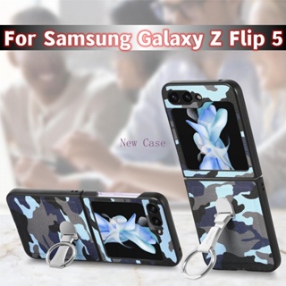 เคสโทรศัพท์มือถือหนังนิ่ม กันกระแทก ลายพราง พร้อมแหวนขาตั้ง สําหรับ Samsung Galaxy Z Flip 5 ZFlip5 Z Flip5 5G 2023