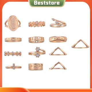 Beststore|  แหวนนิ้วมือ รูปดอกไม้ ประดับเพชรเทียม สําหรับผู้หญิง จํานวน 13 ชิ้น ต่อชุด