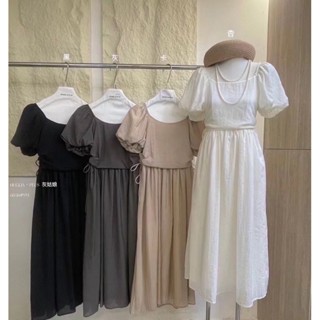 Vc- Midi Dress vintage sabrina ชุดเดรส แขนพัฟ สไตล์เกาหลี 8705