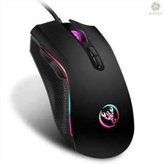 [DZ]HXSJ A869 เมาส์ออปติคอลเล่นเกม แบบใช้สาย 3200DPI 7 ปุ่ม มีไฟ LED 7 สี สําหรับ Pro Gamer