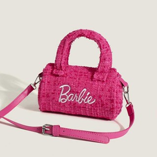  Barbie Rose Red Small Fragrance High Grade Cylinder Crossbody Handbag with Adjustable Shoulder Straps for Fashion Versatility