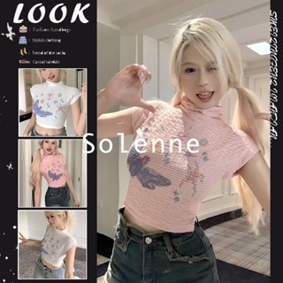 Solenne  เสื้อครอป เสื้อยืดผู้หญิง ครอป baby tee สาวเรโทร 2023 NEW Style คุณภาพสูง Trendy ทันสมัย ทันสมัย A99J32Q 36Z230909