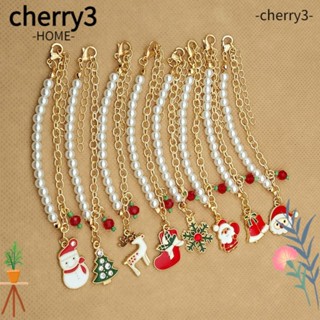 Cherry3 กําไลข้อมือ จี้ซานตาคลอส ประดับไข่มุกเทียม ปรับได้ สําหรับคริสต์มาส 2 ชิ้น