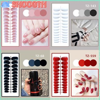 Shoogth เล็บปลอม หัวกลม แบบสั้น สีเจลลี่ สําหรับตกแต่งเล็บ 24 ชิ้น ต่อถุง