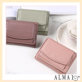 Alma กระเป๋าสตางค์ ใบสั้น หนัง PU 8 สี เรียบง่าย ขนาดเล็ก กระเป๋าใส่เหรียญ สําหรับผู้หญิง