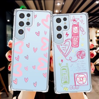 เคสโทรศัพท์มือถือ ซิลิโคนนุ่ม ใส กันกระแทก ลายหัวใจ เรียบง่าย สีชมพู สําหรับ Samsung S23 Ultra S22 Plus S21 FE A54 5G A53 A34 A33 S20 A13 4G