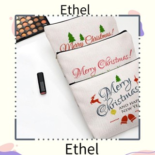 Ethel1 กระเป๋าเครื่องสําอาง ผ้าฝ้าย กันน้ํา ลายคริสต์มาส