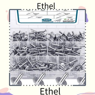 Ethel1 ชุดหมุดย้ําหน้าแปลน อะลูมิเนียม ขนาดใหญ่ สีเงิน 1/8 นิ้ว 3/16 นิ้ว 1/4 นิ้ว 200 ชิ้น