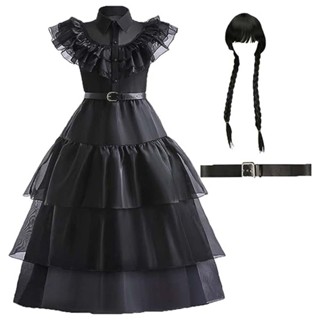 Wednesday Addams Fancy Dress Up Kids Girls Halloween Costume Cosplay Outfits