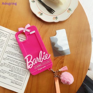 [Adegring] เคสโทรศัพท์มือถือซิลิโคน ลายการ์ตูนบาร์บี้ พร้อมกระจก สําหรับ Apple 12 13 14 Mini Promax Plus