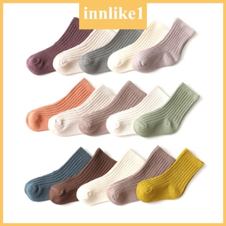 Innlike1 ถุงเท้าผ้าฝ้าย กันลื่น สีพื้น สําหรับเด็กทารกแรกเกิด เด็กวัยหัดเดิน