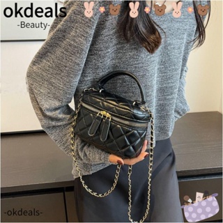 Okdeals กระเป๋าถือ กระเป๋าสะพายไหล่ หนัง PU ขนาดมินิ แต่งสายโซ่คล้อง ลายสก๊อต สีขาว สไตล์วินเทจ สําหรับสตรี