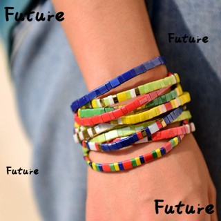 Future สร้อยข้อมือโซ่ ประดับลูกปัดทิลา สีรุ้ง สไตล์โบโฮ ยืดหยุ่น อินเทรนด์ อุปกรณ์เสริม สําหรับผู้หญิง