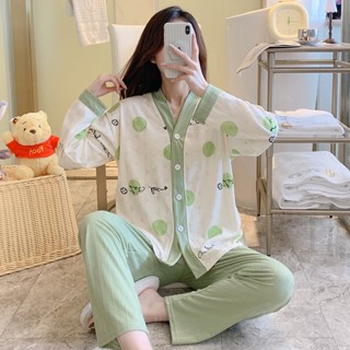 ชุดนอน เสื้อคาร์ดิแกนแขนยาว ผ้าฝ้าย แบบบาง แฟชั่นฤดูใบไม้ผลิ และฤดูหนาว สไตล์เกาหลี สําหรับผู้หญิง