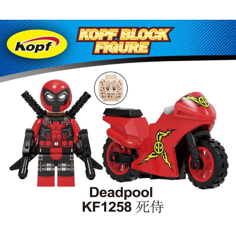 Deadpool Brick Action Figure ของเล่น + มอเตอร์ไซด์ + อาวุธ KF1258 Exk