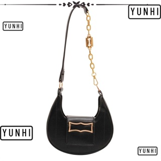 Yunhi Hobo กระเป๋าสะพายข้าง กระเป๋าถือ หนัง PU ทรงเกี๊ยว ความจุขนาดใหญ่ สีพื้น แฟชั่นสําหรับสตรี