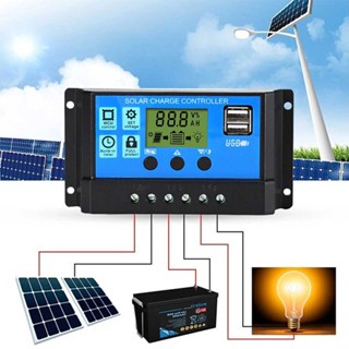 10A 20A 30A Solar Panel Battery Charge Controller 12V/24V LCD Regulator Dual USB