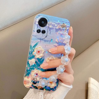 เคสโทรศัพท์มือถือ ซิลิโคนนิ่ม ลายภาพวาดสีน้ํามัน รูปดอกไม้ หรูหรา พร้อมสายคล้องมือ สําหรับ OPPO Reno10 Pro Reno 10 Reno10 Pro+ 5G New 2023 Reno10 5G