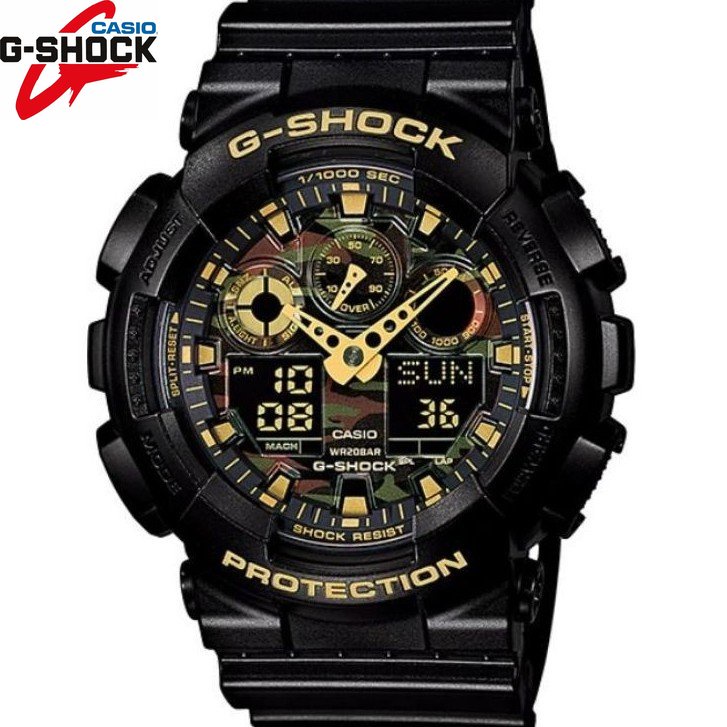 GA-100CF-1A9JF Black Gold Mens Watch อุปกรณ์เสริมสายนาฬิกาผู้หญิง M143