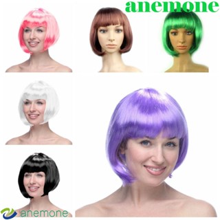 Anemone วิกผมบ๊อบสั้น ตรง สีชมพู ธรรมชาติ สีดํา สําหรับคอสเพลย์ ปาร์ตี้ ไนท์คลับ บาร์