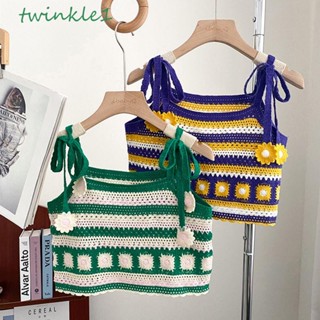 Twinkle1 เสื้อชั้นในสตรี ไร้รอยต่อ แขนกุด ฤดูร้อน เปลือยหลัง ชุดชั้นในหญิง บราเล็ตต์ ถัก เสื้อชายหาด ลายทาง สายคล้องไหล่