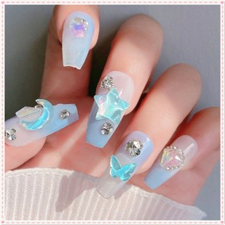 1pc Nail Art Beautiful Girly Moon Series เครื่องประดับ Star Butterfly Colorful Mocha K9 Crystal Flat Drill เครื่องมือตกแต่งเล็บสามมิติสำหรับร้านเล็บ JOYFEEL