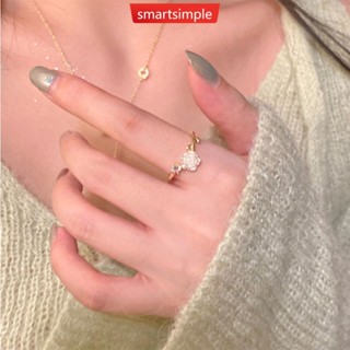 Smartsimple แหวนอัลลอย รูปดอกคามิเลีย ปรับได้ เครื่องประดับแฟชั่น สําหรับผู้หญิง K5M7